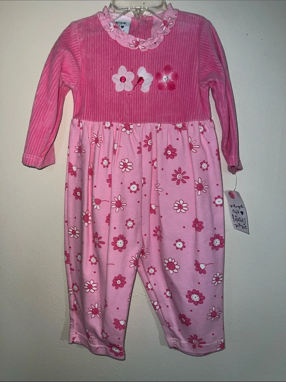 Vintage Girls Pink Floral Long-Sleeve Romper 12M​